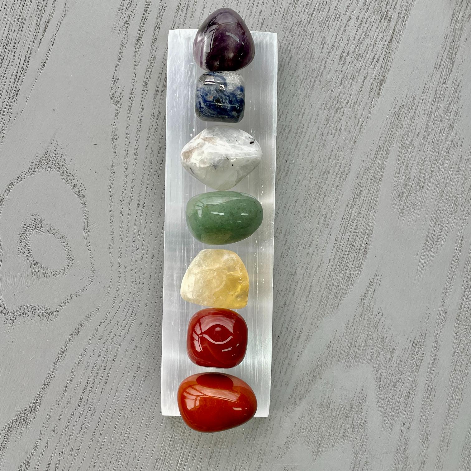 Chakra Tumbled Pack & Selenite Plate Chakra Tumbled Pack & Selenite Plate